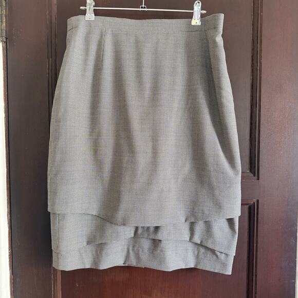 ESCADA | 80s Vintage Wool Silk Blend Houndstooth Multi Layer Pencil Skirt 42  12 - Picture 1 of 7